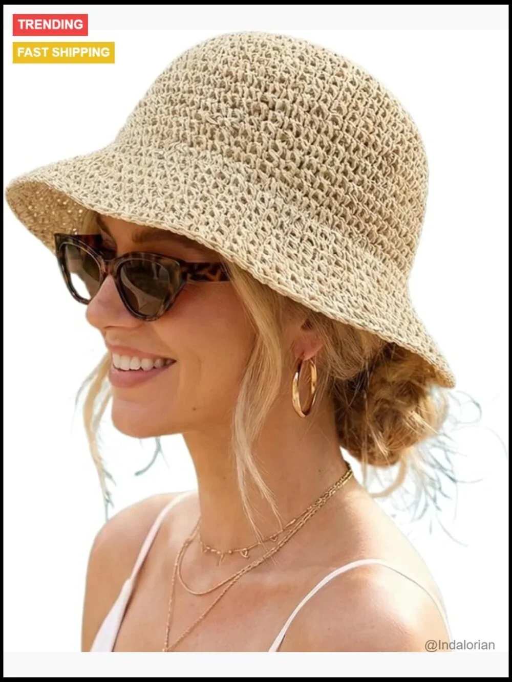 Straw Bucket Hat Packable Floppy Wide Brim UV Protection Travel Sun Hat